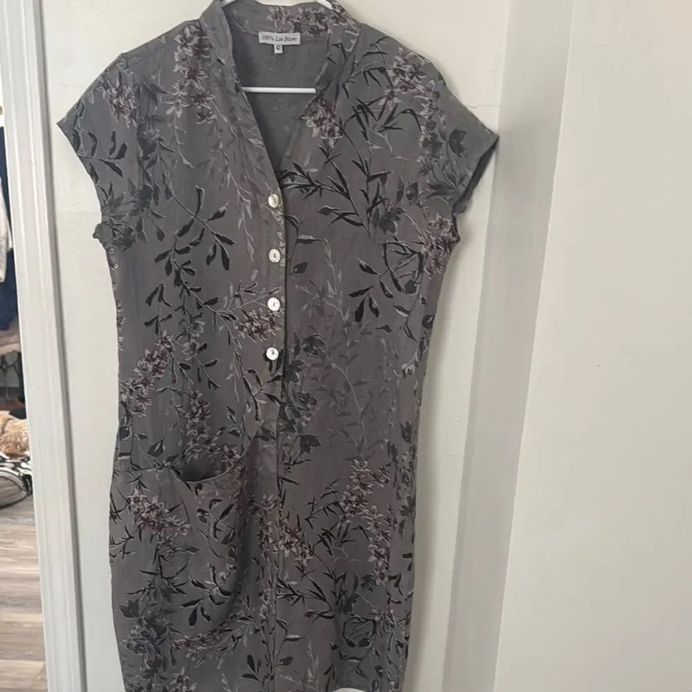 100% LIN BLANC Black and Gray Sheath Midi Dress with Mandarin Collar Size 42
